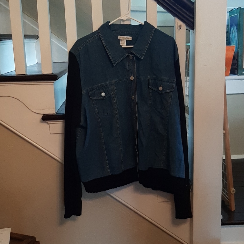 3X Jean Jacket with Sweater Sleeve